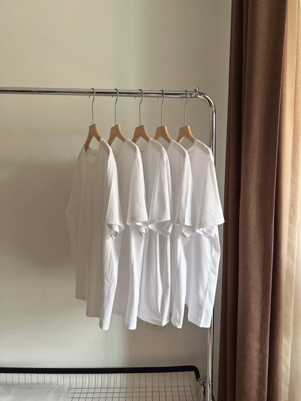 【NN家】百搭韩版圆领时尚简约休闲纯色正肩白色纯棉半袖【NO退NO换】