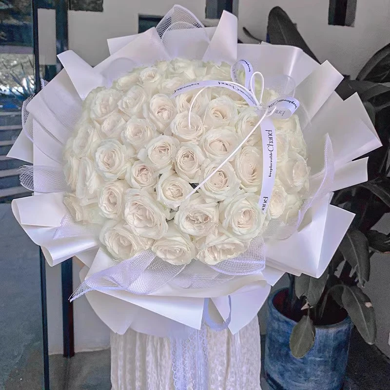 白玫瑰花束真花鲜花速递同城配送附近花店上门送女友表白生日团购