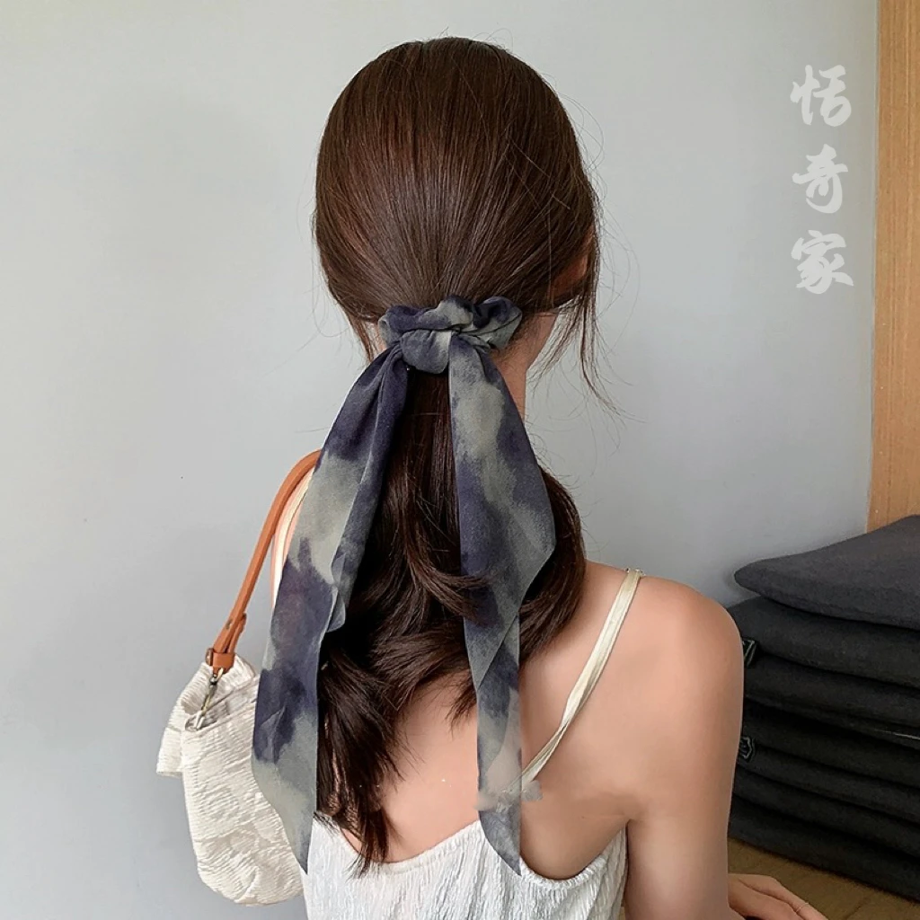 恬奇家8562“水墨飘带”水墨画头绳飘带夏季扎马尾发圈发绳气质超仙