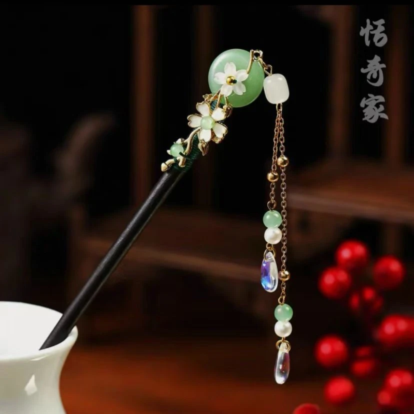 恬奇家a727“繁华落尽”新中式高定木质发簪流苏步摇簪子高级头饰