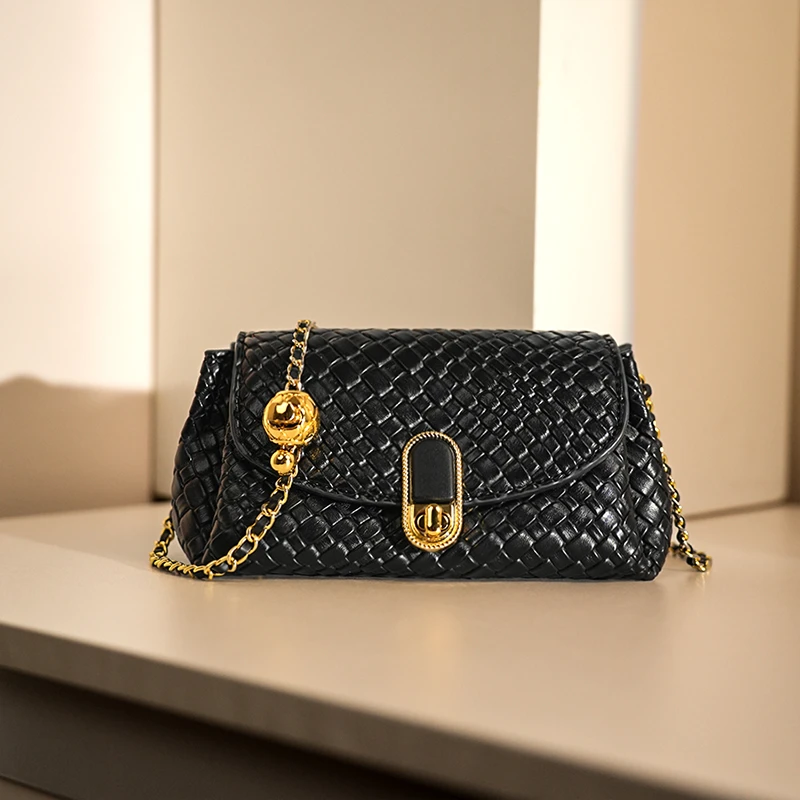 【设计师款】黑色编织2024新款潮女通勤百搭腋下轻奢大容量小众包