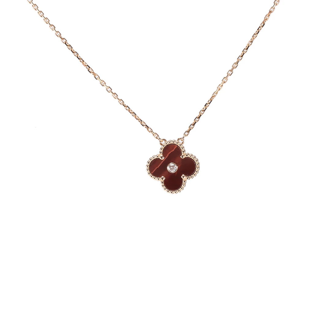 99新 梵克雅宝 【小花念念】中号单花项链 新扣 18K黄金/虎眼石