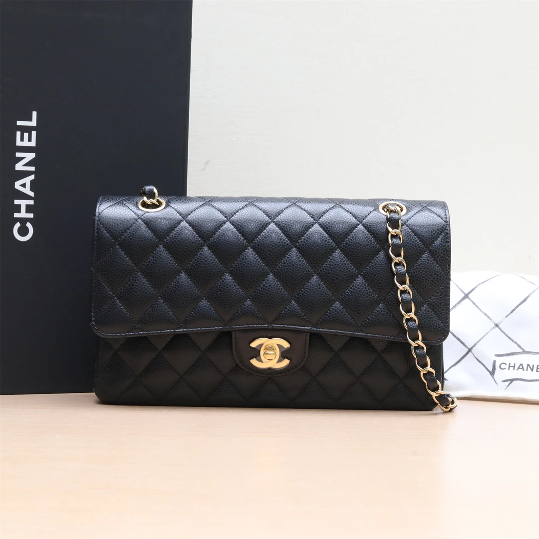 99新 Chanel/香奈儿 【小花Han】CF 口盖包 中号 黑色 芯片开