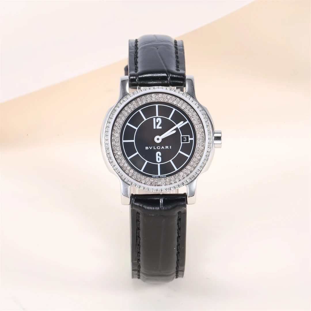 99新 BVLGARI/宝格丽 【小花念念】黑盘石英腕表后盘后钻-29MM