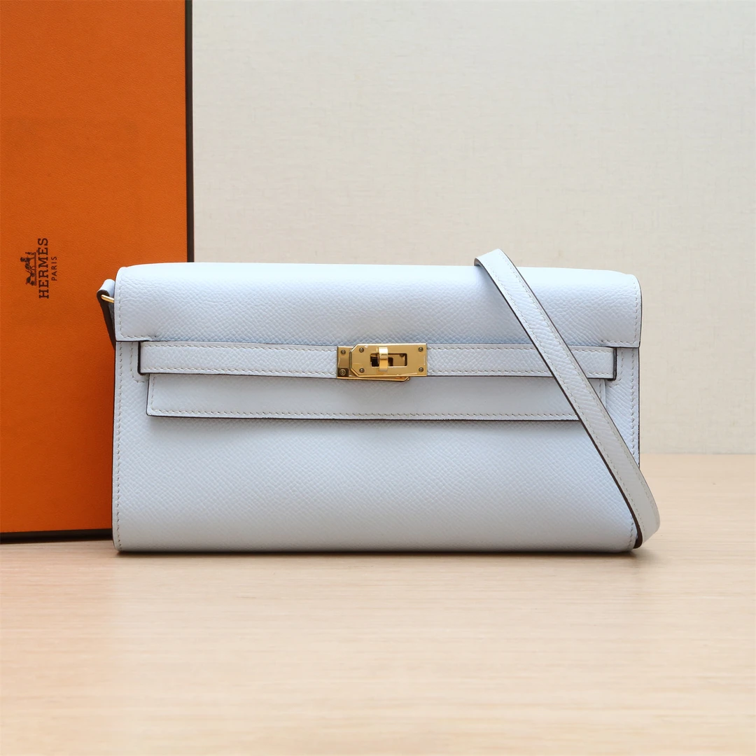 99新 Hermes/爱马仕 【小花念念】Kelly Long To Go T0雾霾藍 Z刻