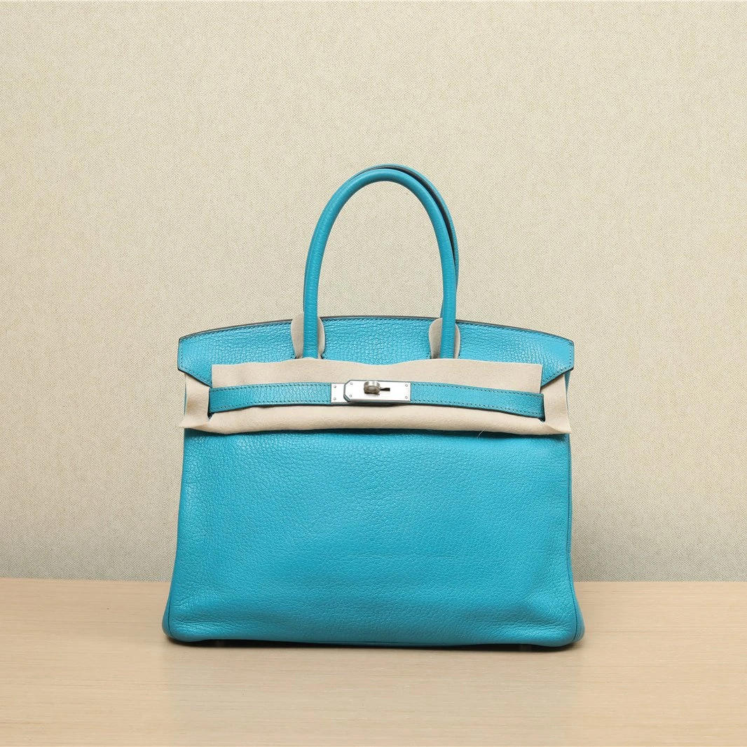 99新 Hermes/爱马仕 活动【小花Han】BIRKIN 30松石蓝 N刻 银扣包