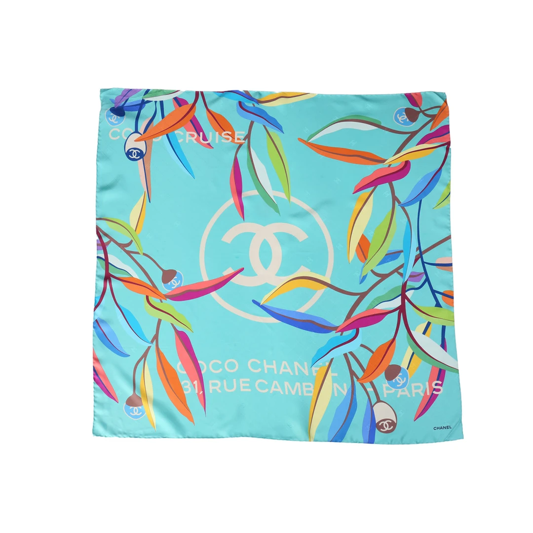 全新未使用 Chanel/香奈儿 【小花念念】大LOGO 印花丝巾 薄荷绿