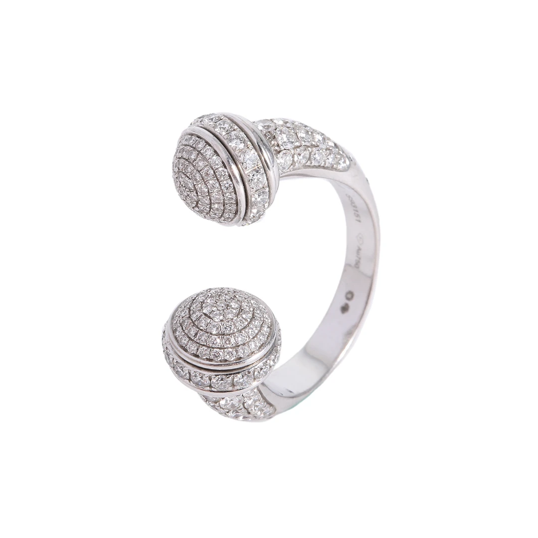99新 Piaget/伯爵 【小花念念】钻球开口戒指 18K白金拼钻石 55