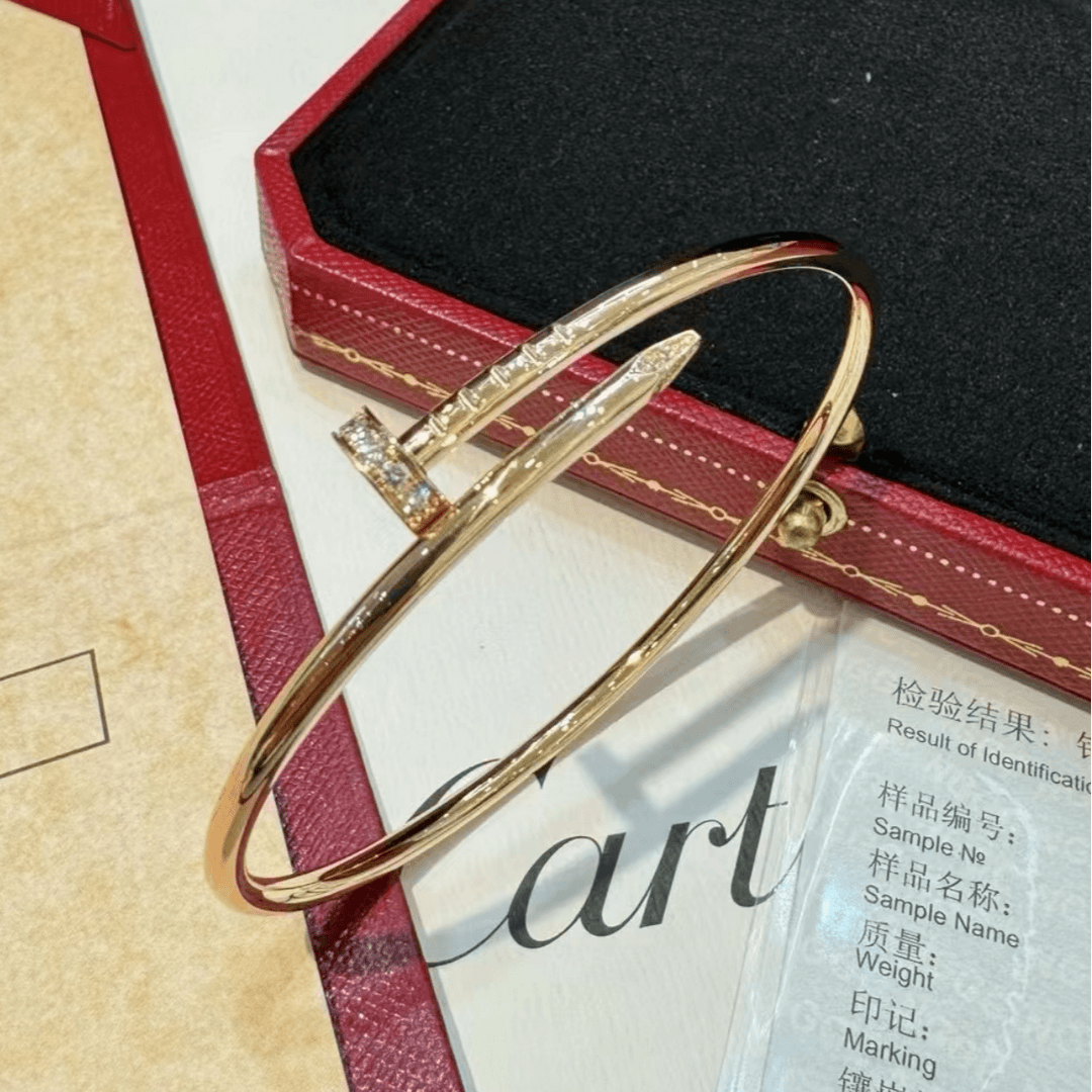 99新 Cartier/卡地亚 小花6欢 细版20钻钉子手镯 18K玫瑰金 16号