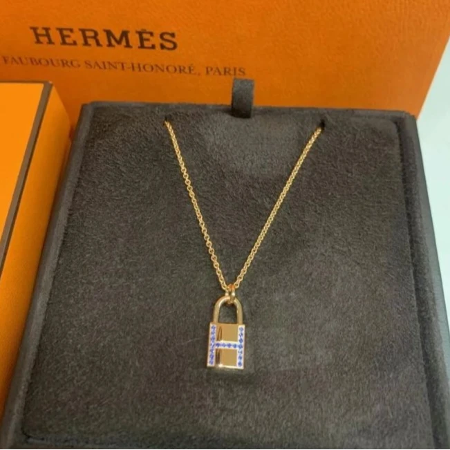 99新 Hermes/爱马仕 小花6枫爱马仕18K金蓝宝石项链