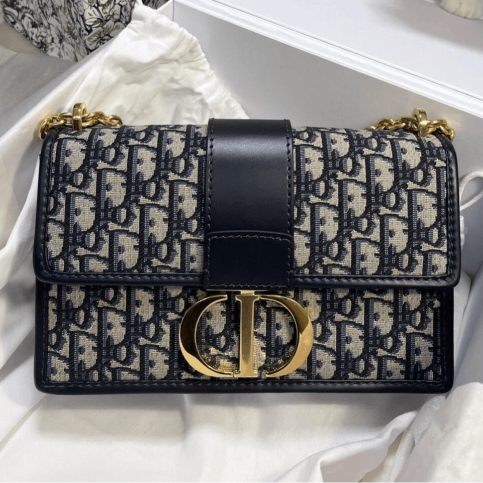 99新 DIOR/迪奥 【小花念念】30Montaigne 蒙田 链条包 老花 帆布
