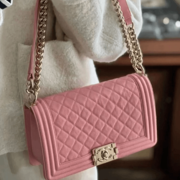 99新 Chanel/香奈儿 小花6枫 leboy 中大号 粉色 金扣 24开