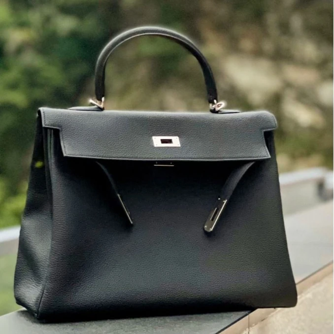 95新 Hermes/爱马仕 外【小花Han】 kelly35 黑银 togo皮 框N 包