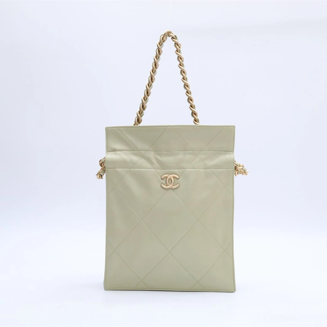 99新 Chanel/香奈儿 【小花念念】 抽绳福袋包 浅绿色 30开