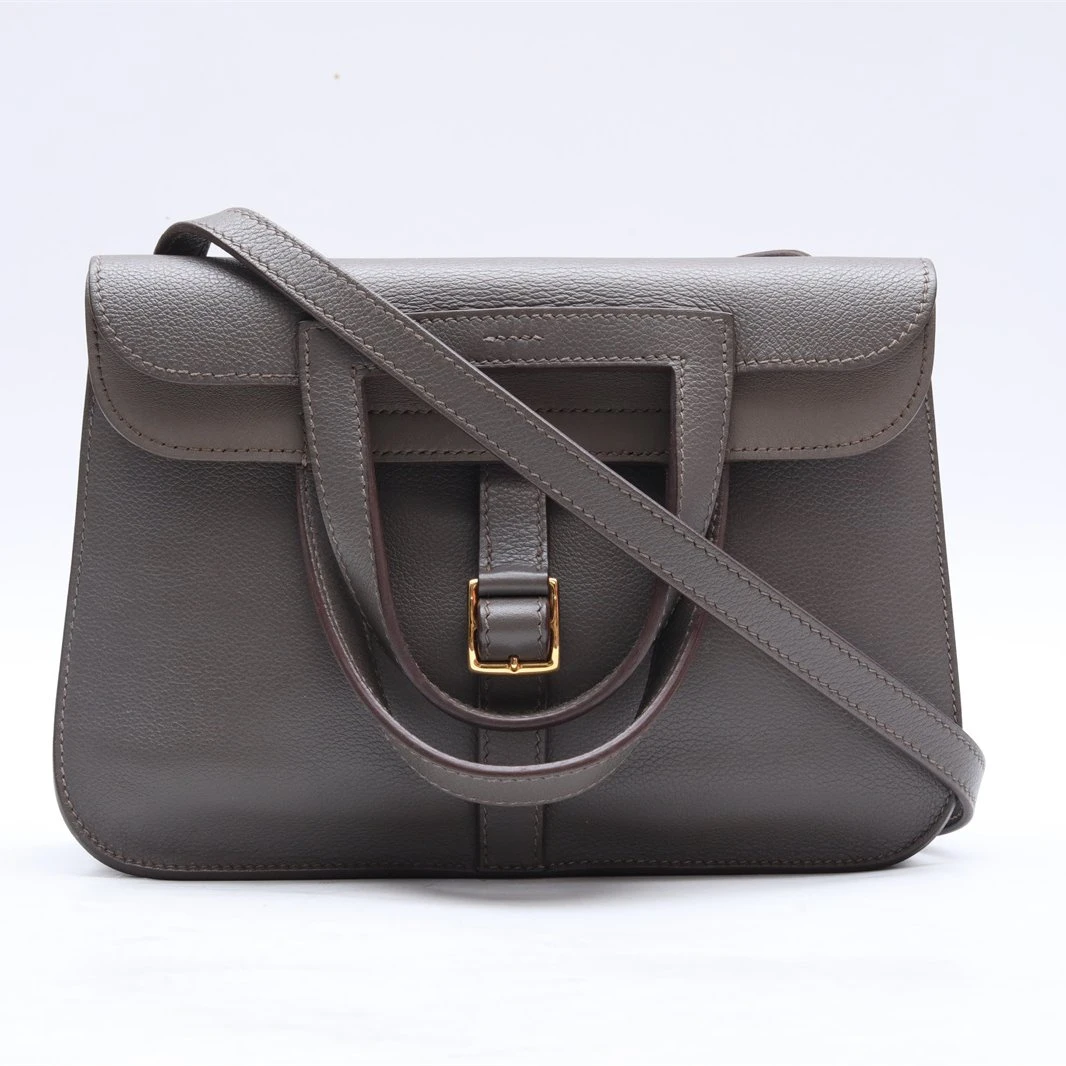 99新 Hermes/爱马仕 小花6欢 Halzan 25包 锡器灰 EC皮 Z刻 金扣