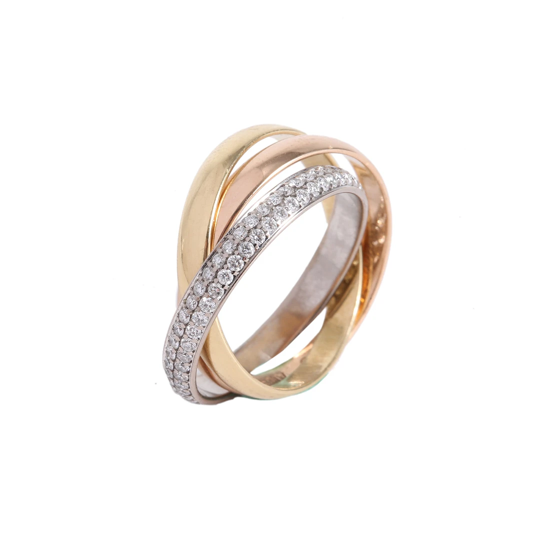 99新 Tiffany & Co./蒂芙尼 小花6枫三色金三环戒指单圈镶钻 1号