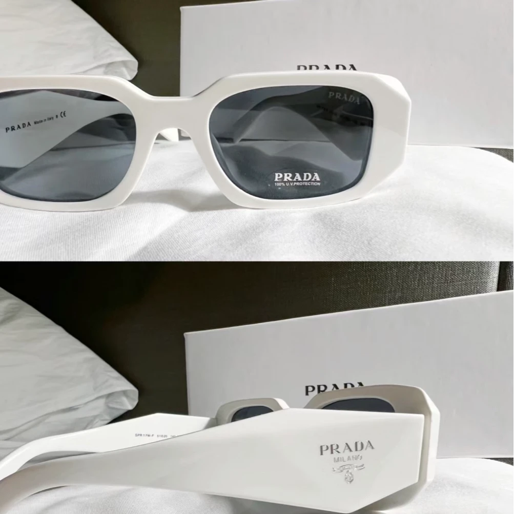 全新未使用 Prada/普拉达 【小花念念】矩形样板太阳眼镜墨镜 白色