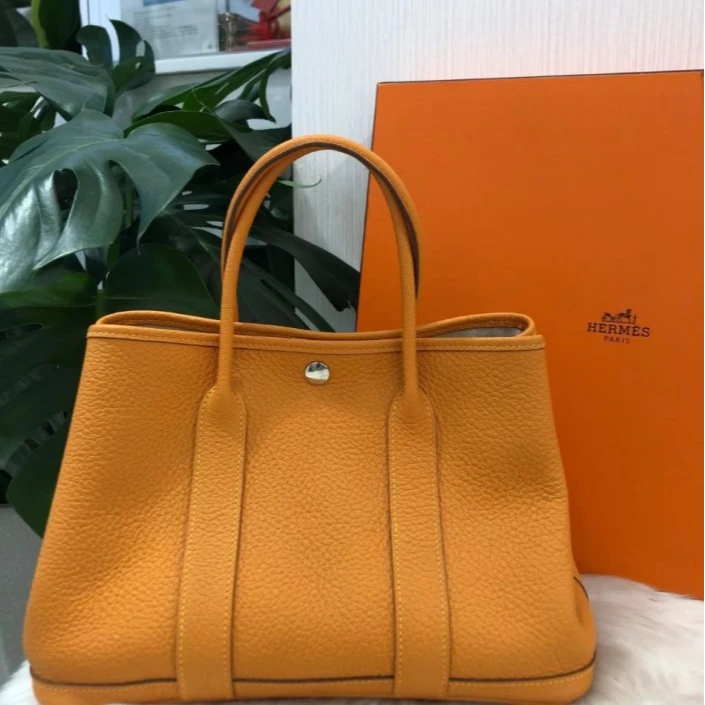 99新 Hermes/爱马仕 小花6枫 Hermes 花园包 30 太阳黄 X刻