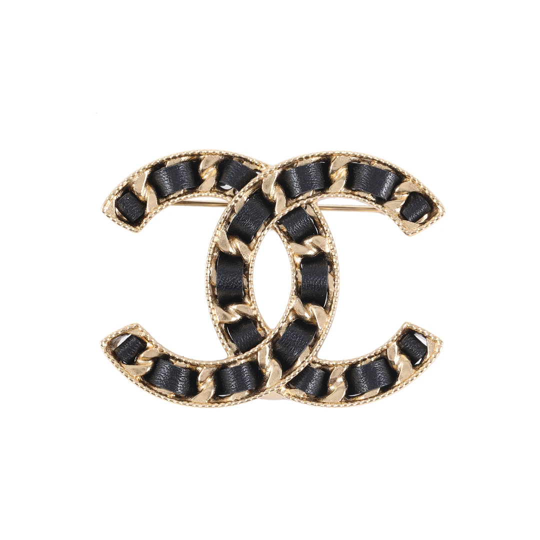 全新未使用 Chanel/香奈儿 【小花念念】24A 双C皮穿链暗金 胸针