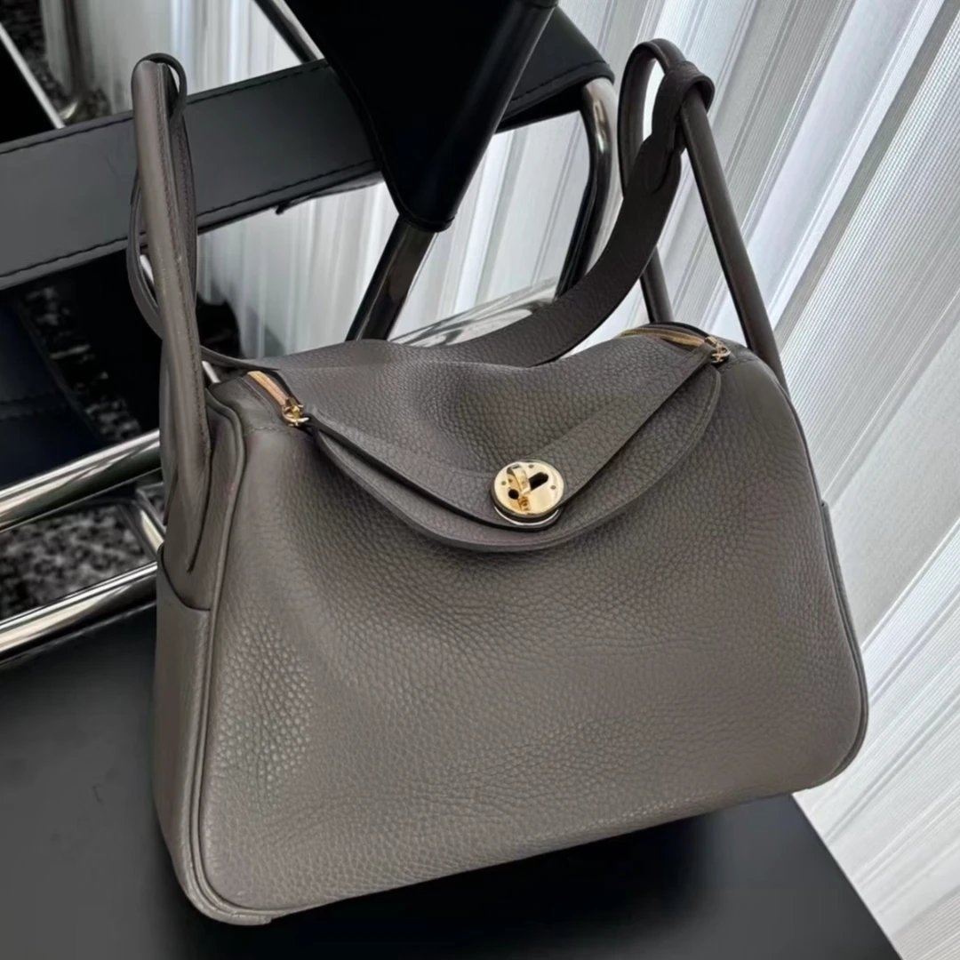 99新 Hermes/爱马仕 小花6欢 Lindy 30 锡器灰 TC皮 Y刻 金扣包