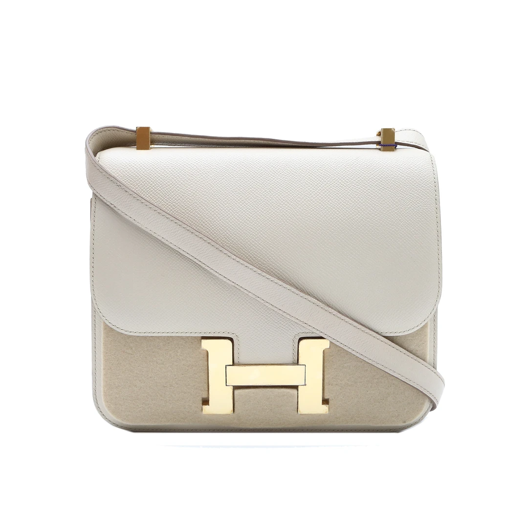 99新 Hermes/爱马仕 【小花Han】 康康 24 奶昔白 Ep皮 Y刻 金扣