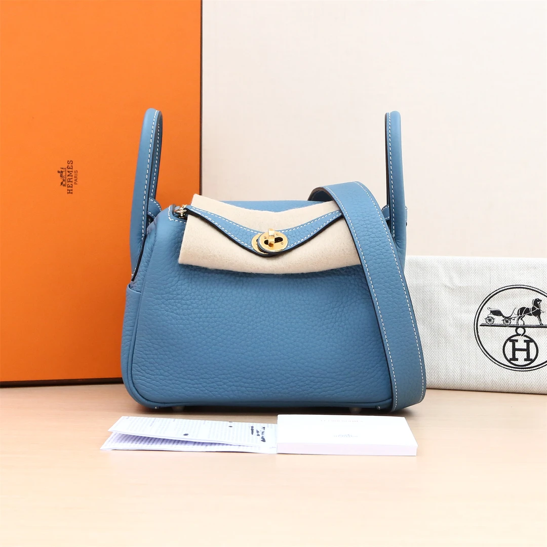 99新 Hermes/爱马仕 活动【小花Han】Lindy Mini新牛仔蓝TC皮 B刻包