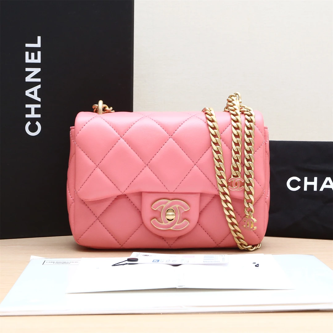 99新 Chanel/香奈儿 【小花念念】双C珐琅扣链条 皮革S 芯片开 包