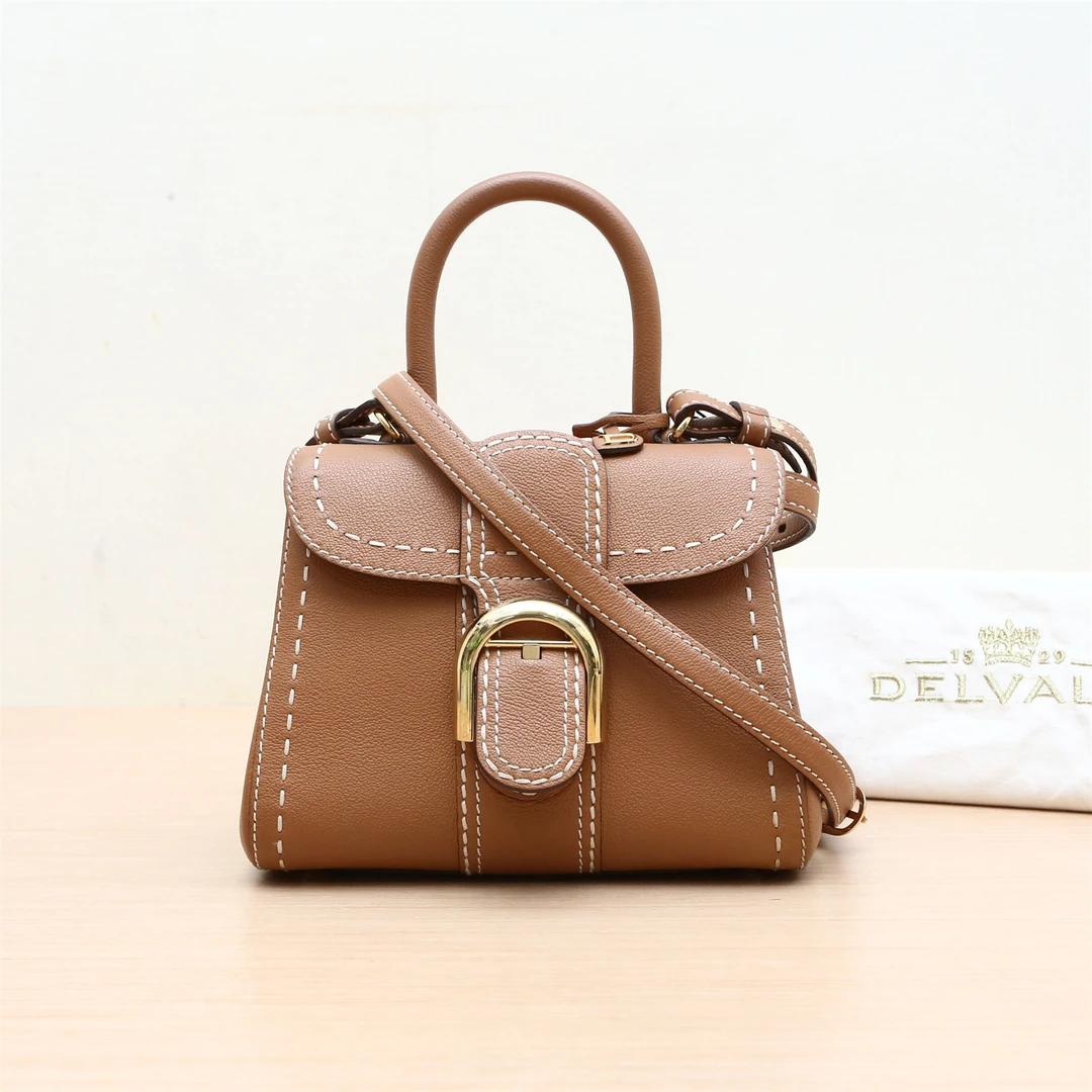 99新 Delvaux/德尔沃 小花6枫Brillant Mini 20 焦糖色 金扣包