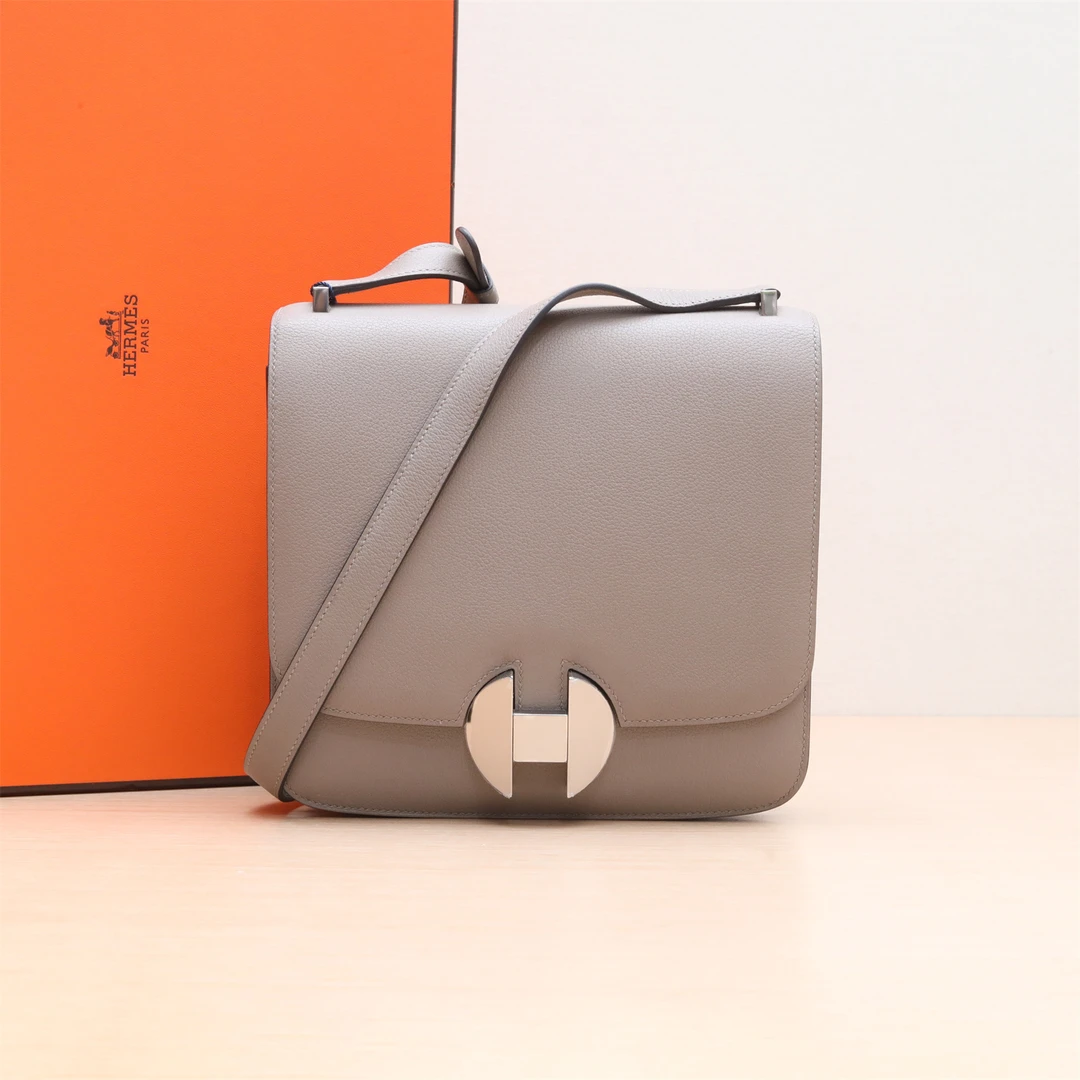 99新 Hermes/爱马仕 小花6枫2002 - 20肩背包 银河灰 EC皮 C刻