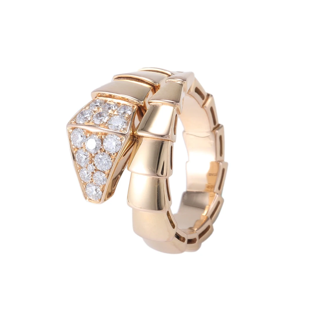 99新 JF-440【小花念念】SERPENTI VIPER 18k 半钻 蛇形 戒指 L
