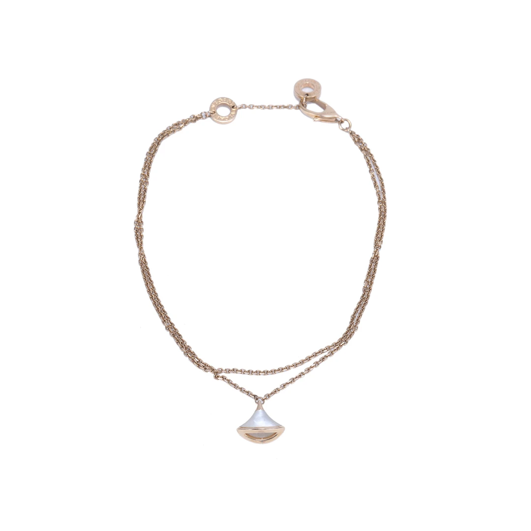99新 BVLGARI/宝格丽 XF【小花念念】白母贝 18K小扇子手链