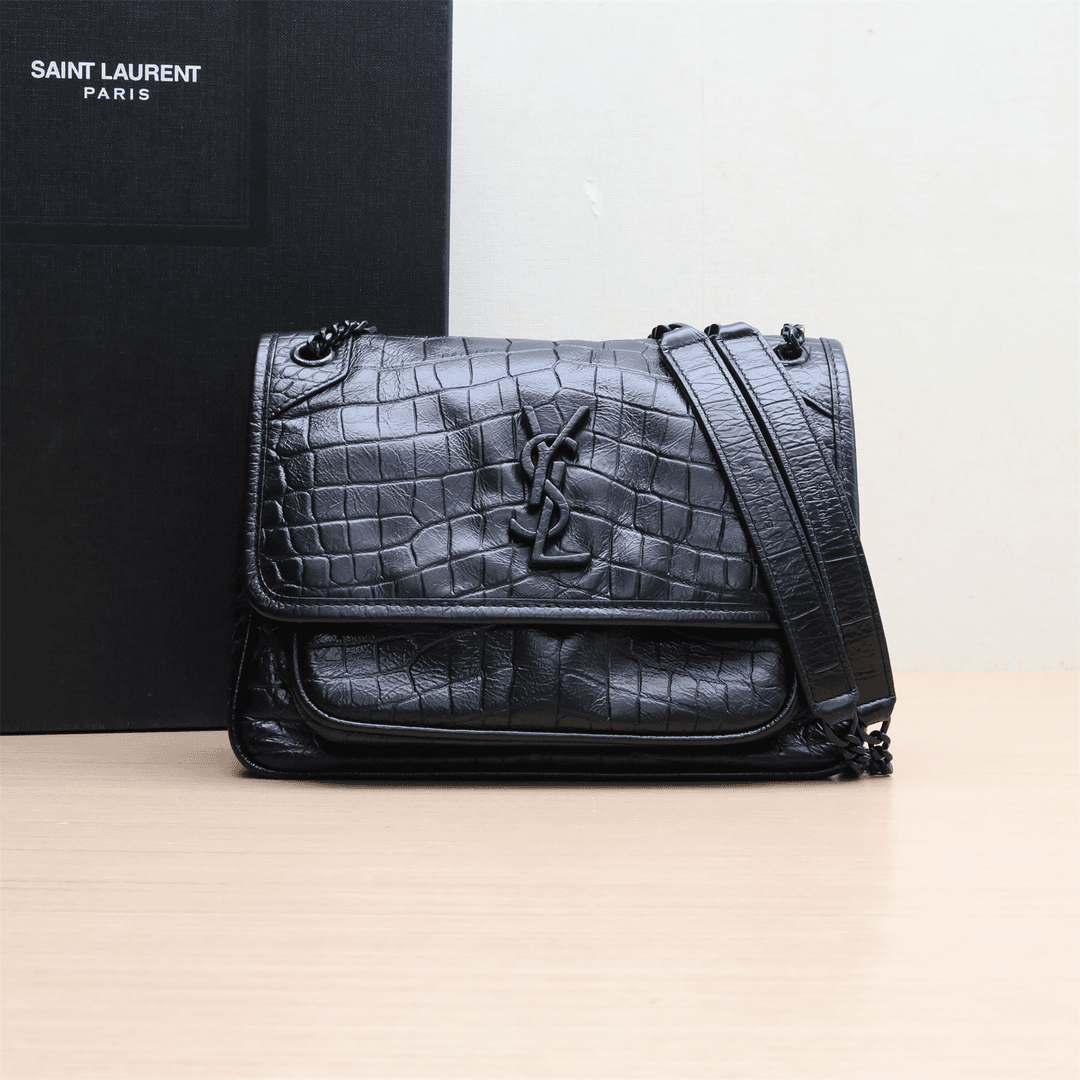 99新 YSL/圣罗兰 【小花Han】Niki Mini 21 鳄鳄压 黑色 包