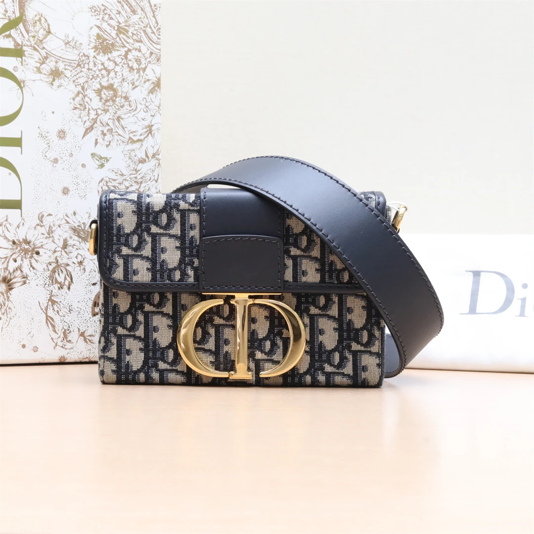 99新 DIOR/迪奥 小花6枫30蒙田 Box 蓝色 帆布 Oblique印花