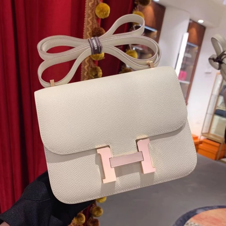 99新 Hermes/爱马仕 小花6枫康康 19奶昔白 Epsom皮 D刻 玫瑰金扣