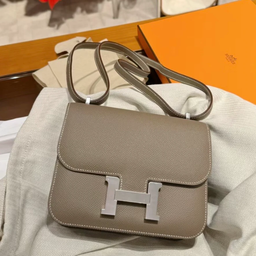 99新 Hermes/爱马仕 小花6欢 康康 19 18大象灰 Epsom皮 D刻