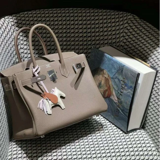 99新 Hermes/爱马仕 小花6枫Birkin 30 大象灰 Togo皮 C刻 银扣包