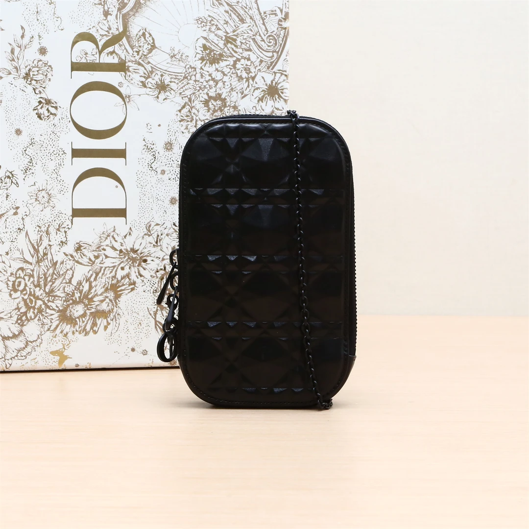 99新 DIOR/迪奥 新【小花Han】LADY DIOR 手提斜挎 手机包 黑色 包