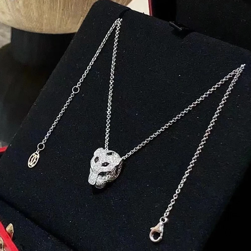 99新 Cartier/卡地亚 小花6欢 满钻 豹子 项链 18K白金