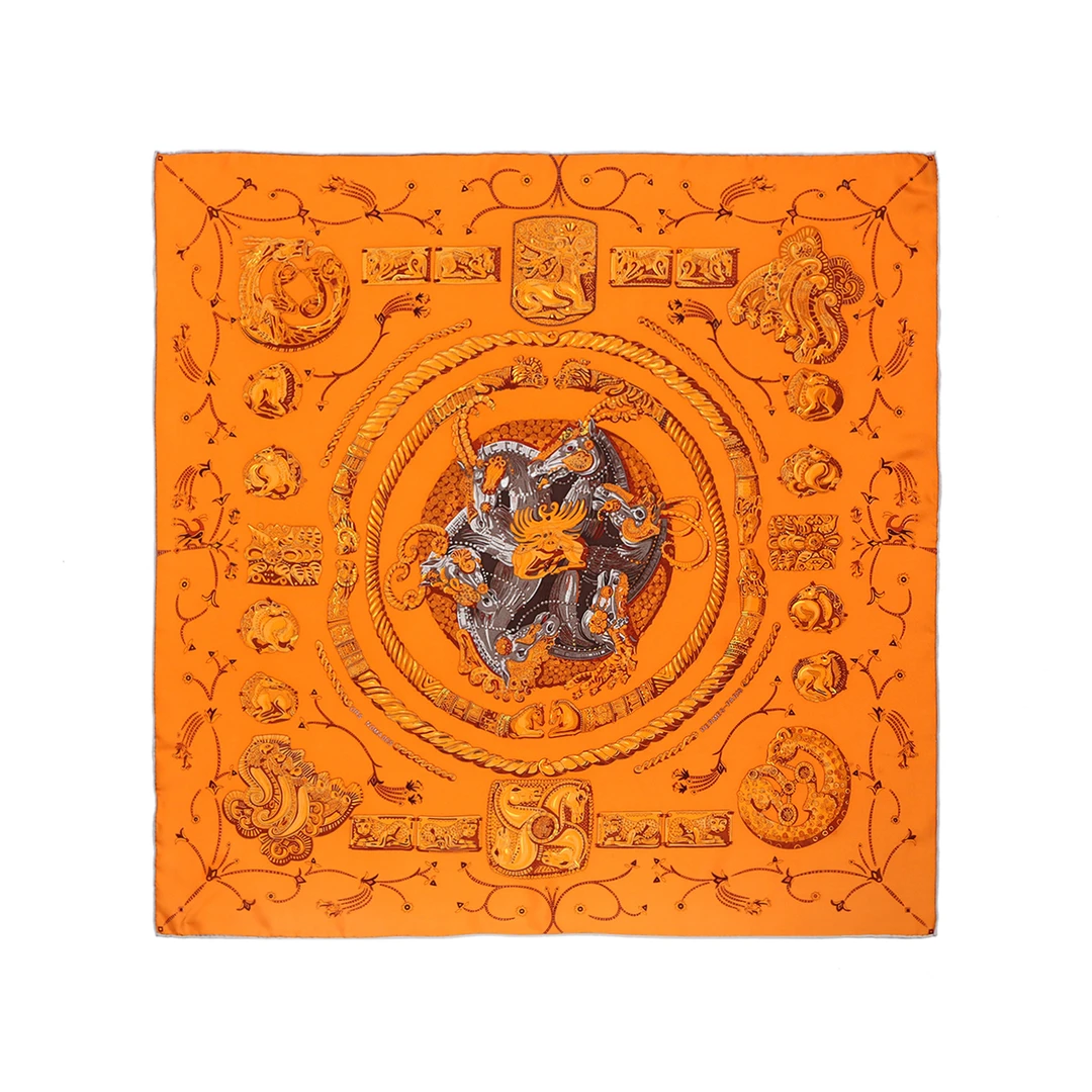 全新未使用 Hermes/爱马仕 【小花念念】90X90CM 丝巾 橘色 桑蚕丝
