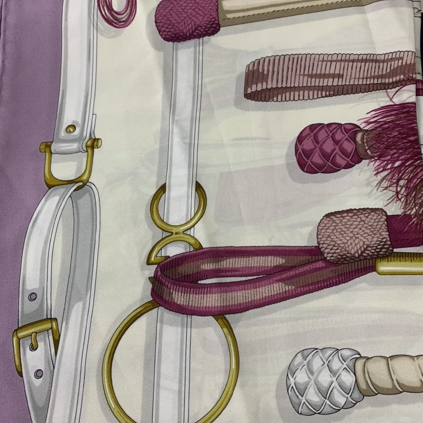 99新 GUCCI/古驰 【小花念念】紫边皮具图案90*90 丝巾 拼色