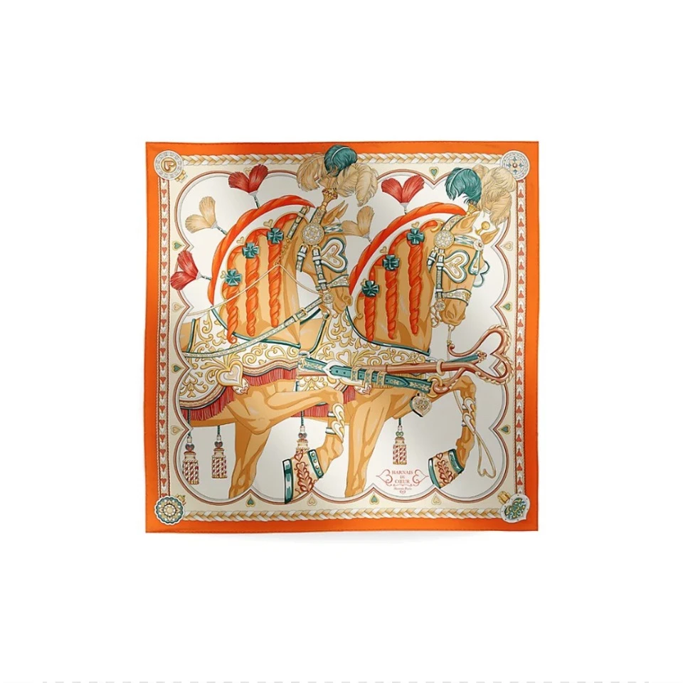 全新未使用 Hermes/爱马仕 小花6枫“甜蜜的鞍具”90丝巾 橙色