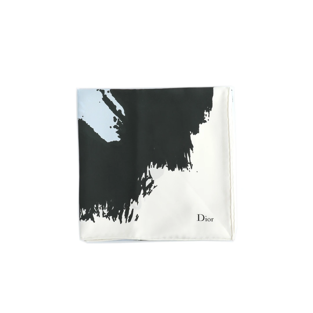 全新未使用 DIOR/迪奥 【小花念念】泼墨 印花丝巾 蓝黑 拼色拼色