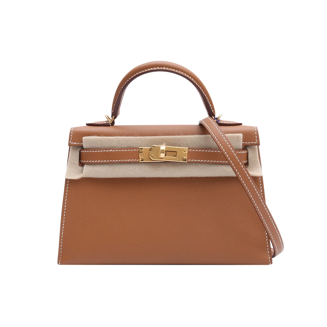 99新 Hermes/爱马仕 外【小花Han】Mini Kelly 二代金棕 Ep皮Z刻 包