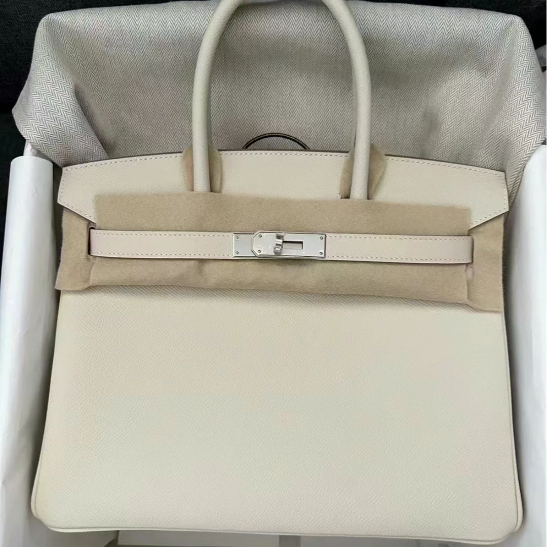 99新 Hermes/爱马仕 【小花念念】Birkin 30 奶昔白 Epsom A刻 银扣