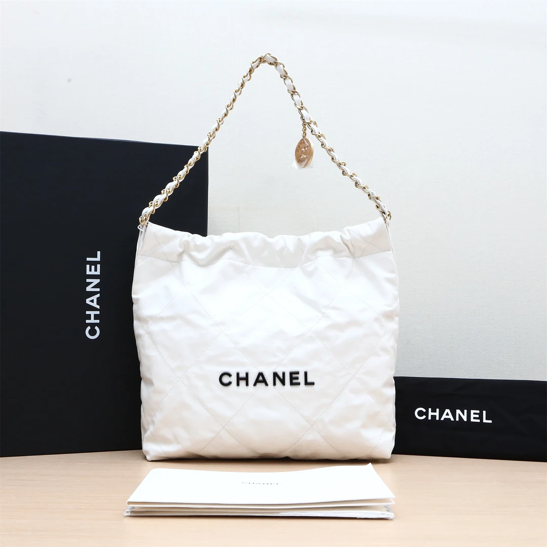 99新 Chanel/香奈儿 【小花Han】22Bag 托特包 小号 白色 芯片开 包