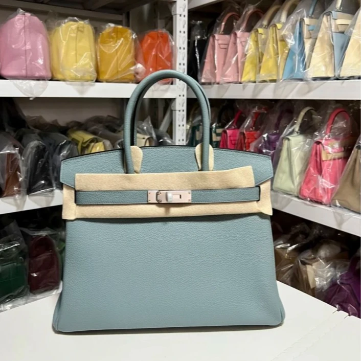 99新 Hermes/爱马仕 拆单小花6枫Birkin30天青蓝Togo皮Y刻银扣包