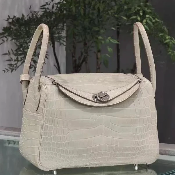 全新未使用 Hermes/爱马仕 小花6欢lindy26冰川白雾面鳄鱼皮X扣包