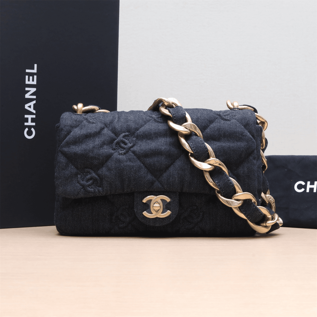 99新 Chanel/香奈儿 活动【小花Han】22P 单肩包 中号牛仔 芯片开包