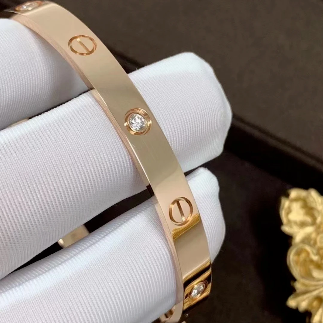 99新 Cartier/卡地亚 小花6欢 LOVE 六钻手镯 宽版 玫瑰金 18号