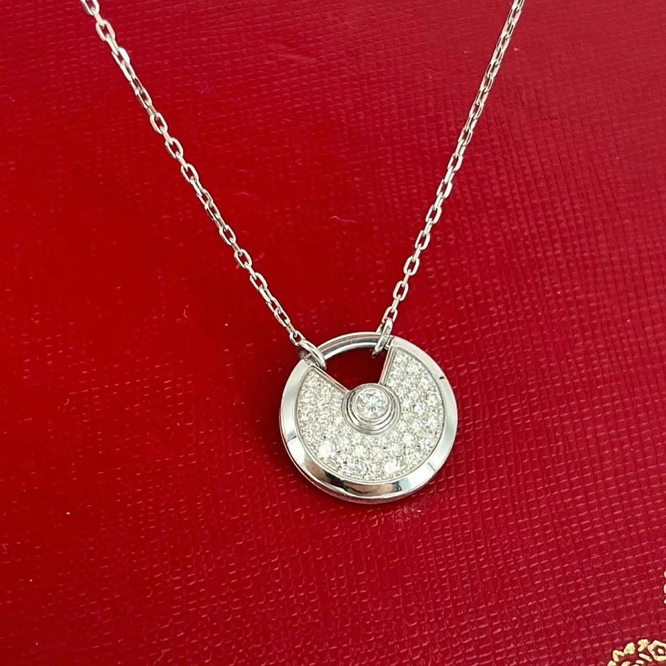 99新 Cartier/卡地亚 小花6欢 满钻 小圆饼 项链 18K白金